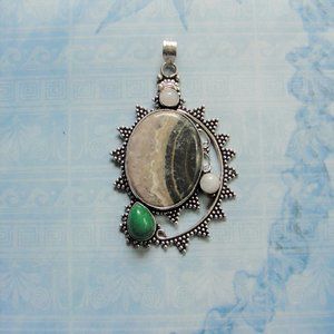 Large Jasper Handmade Sterling Silver Pendent